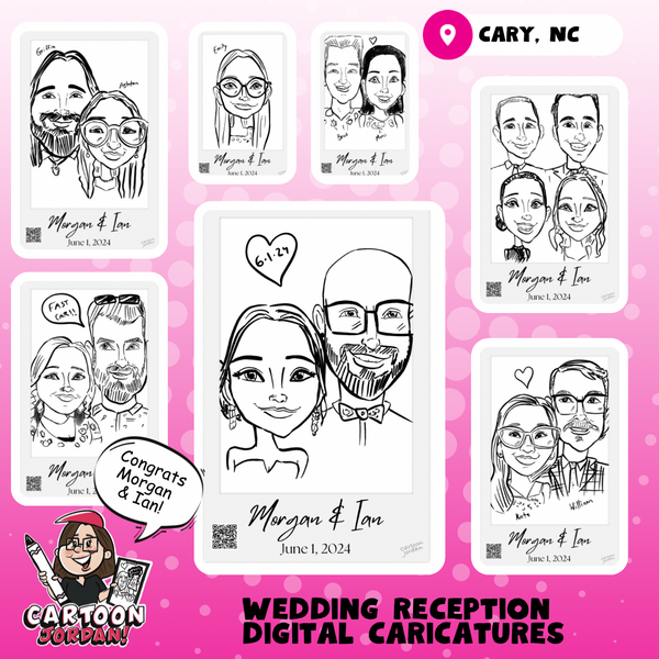 Live Digital Wedding Reception Caricatures - Cary, NC