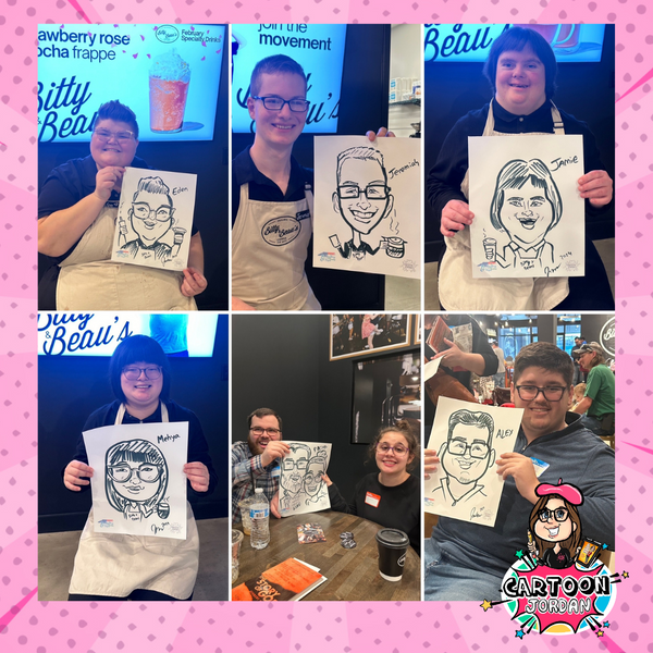 Live Caricatures Bitty & Beau's Winston-Salem, NC - Smiling While Sending Hope