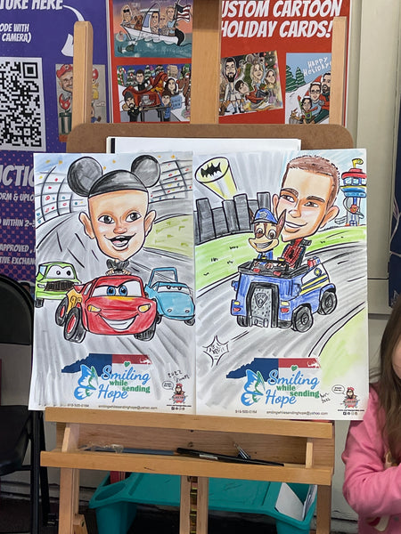Smiling While Sending Hope Donation Caricatures