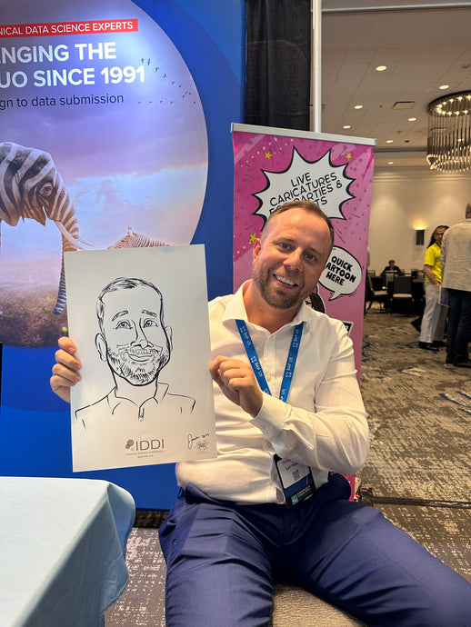 IDDI Trade Show Booth Caricatures - Outsourcing in Clinical Trails Southeast 2024