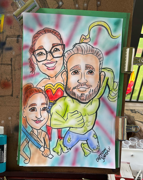 Custom Hulk, Wonder Woman and Star Wars themed Caricature